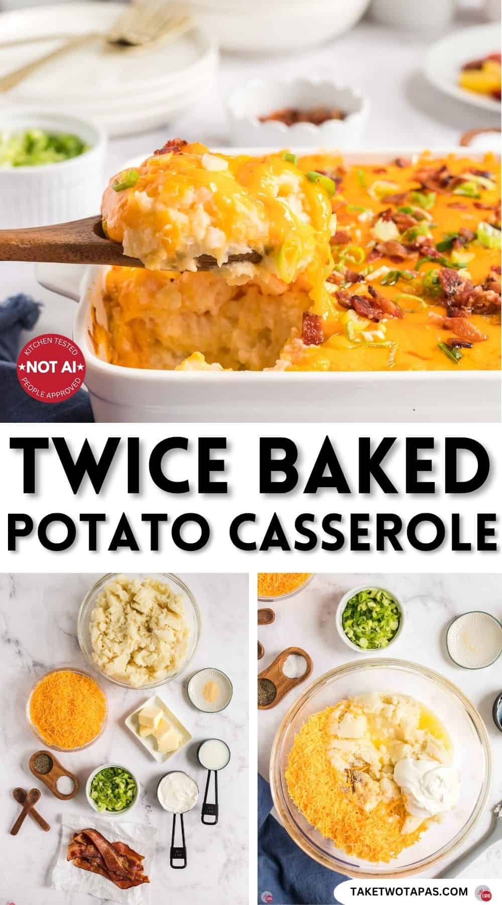 Pinterest pin image for a twice baked potato casserole recipe