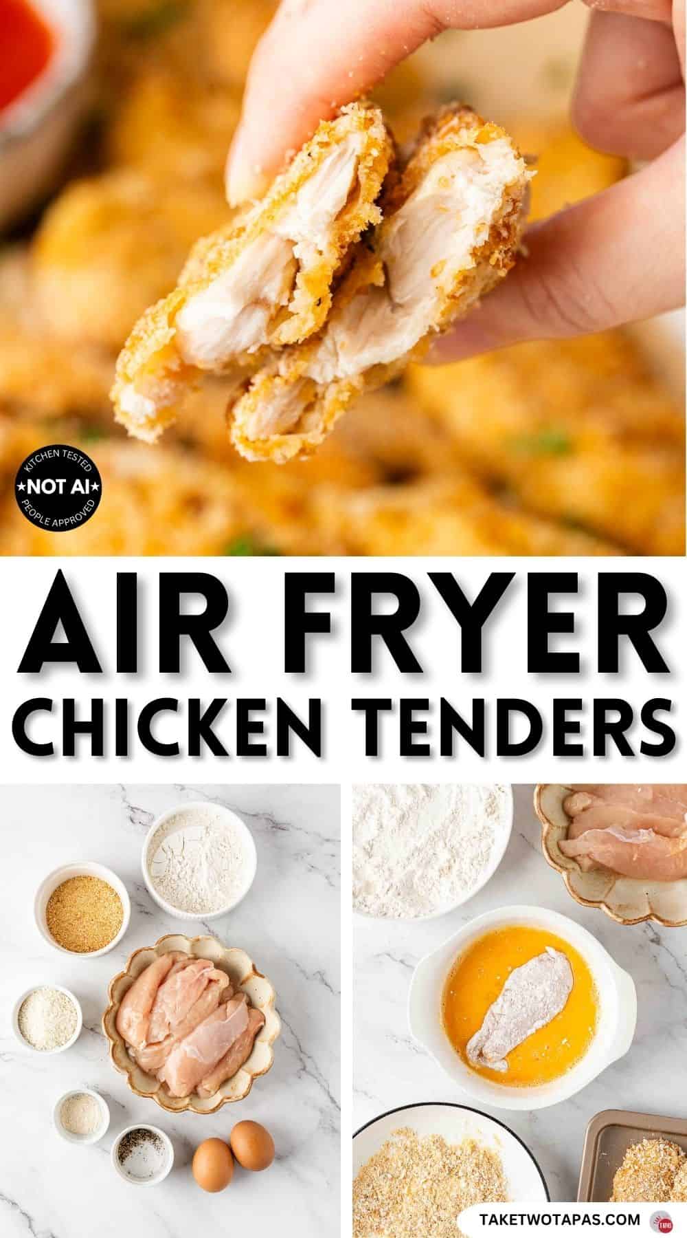 Pinterest pin image for an air fryer chicken tenders recipe