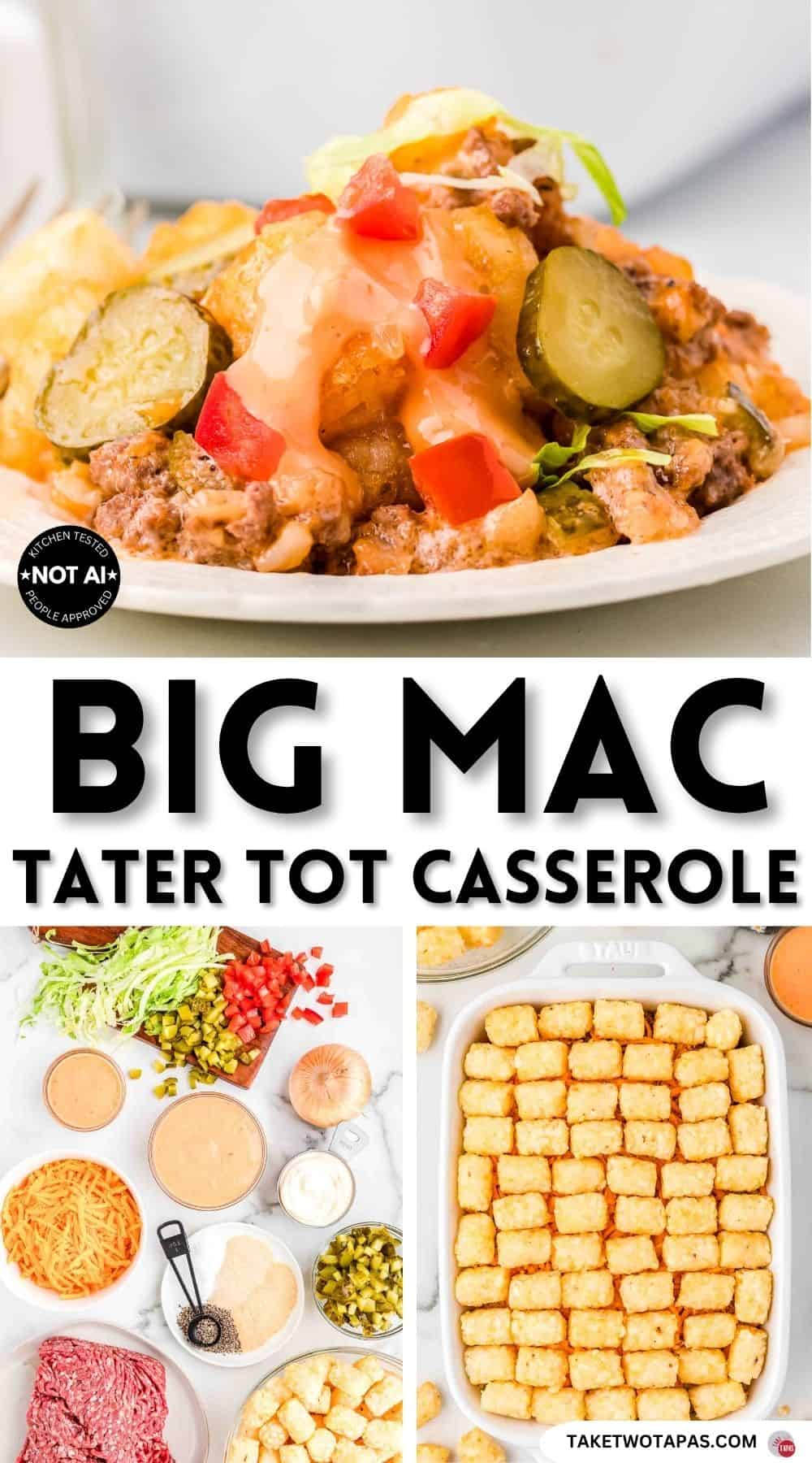 Pinterest pin image for a big mac casserole recipe