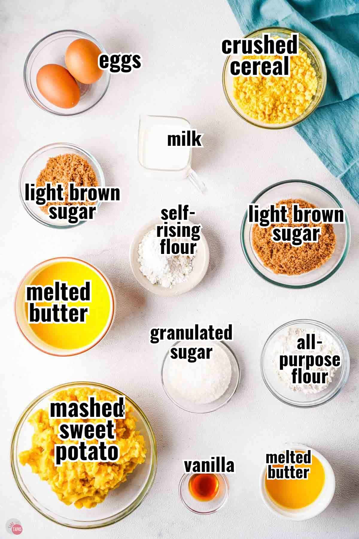 individual ingredients for a recipe with text overlay labeling them