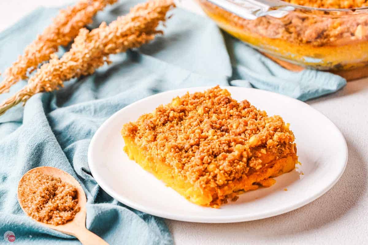 slice of captain crunch casserole on a white plate