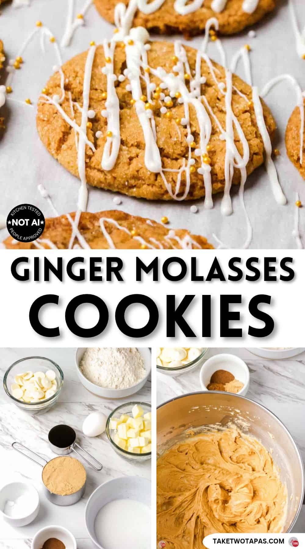 Pinterest pin image for a ginger molasses cookie recipe