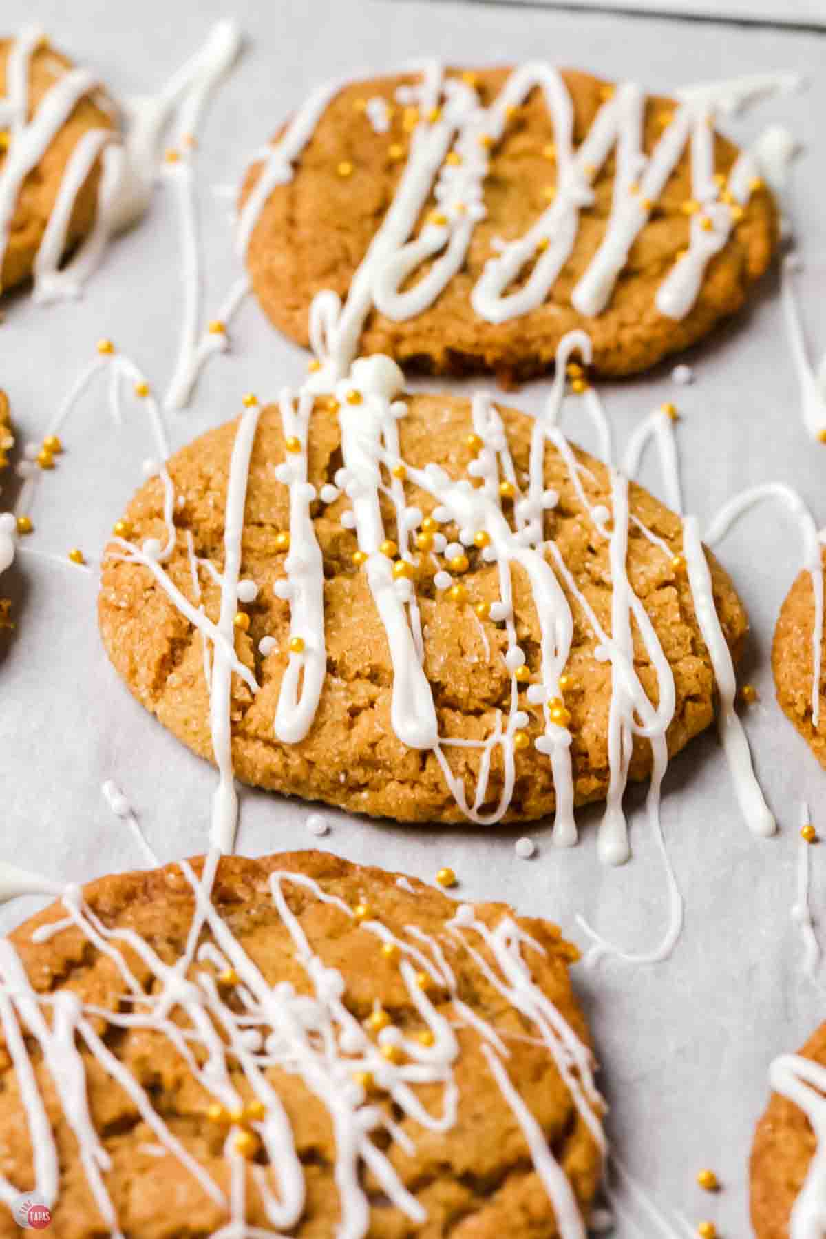 close up of cookies on a baking sheet