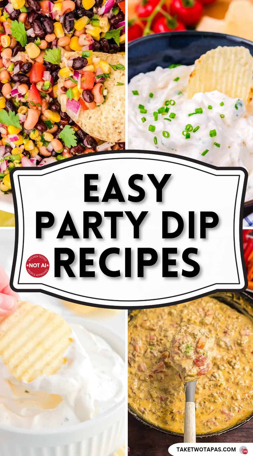 Pinterest pin image for a roundup of party dip recipes