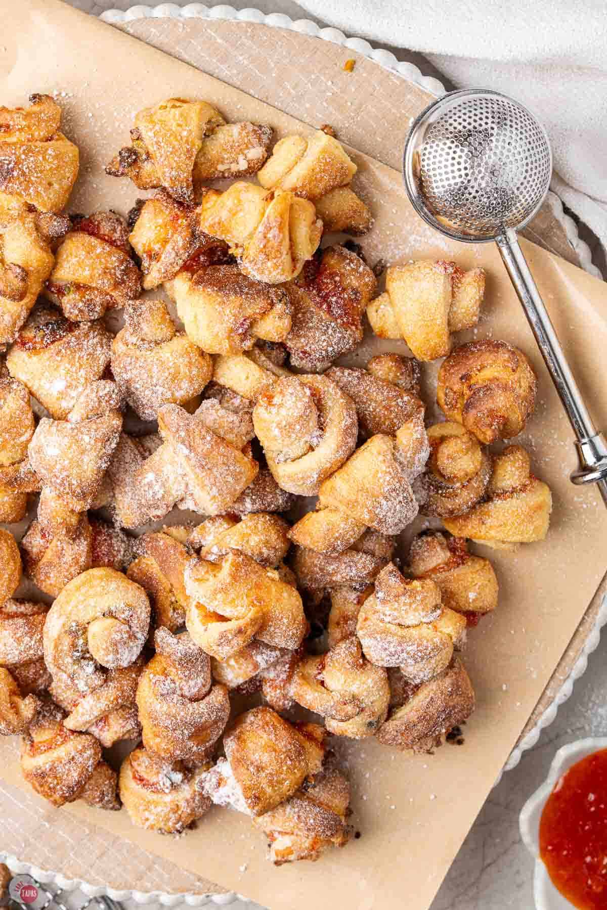close up of platter of cookies on parchment paper
