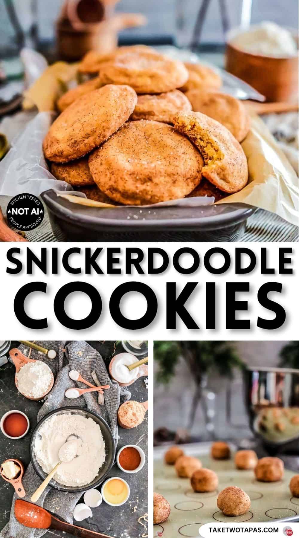 Pinterest pin image for a snickerdoodle cookie recipe