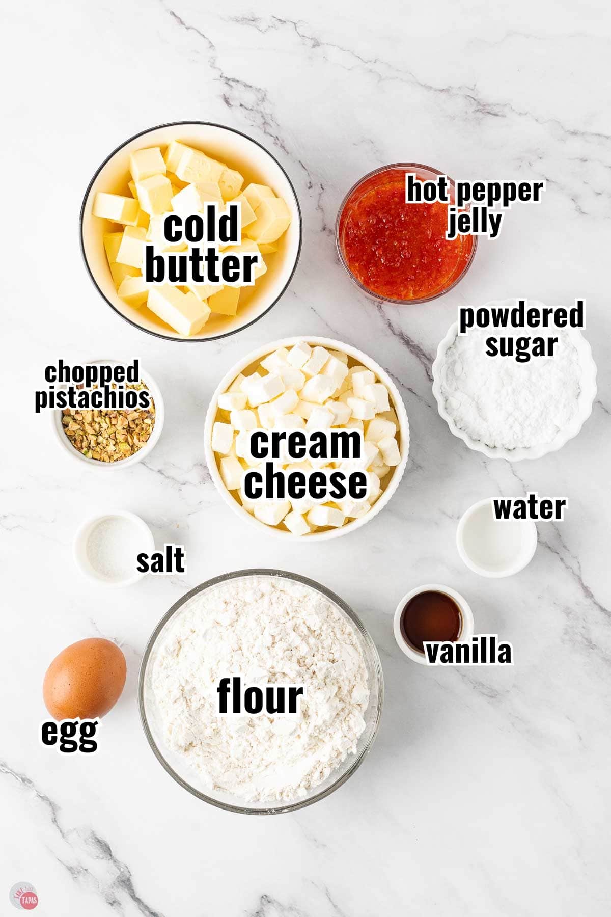 individual ingredients for a recipe with text overlay labeling them