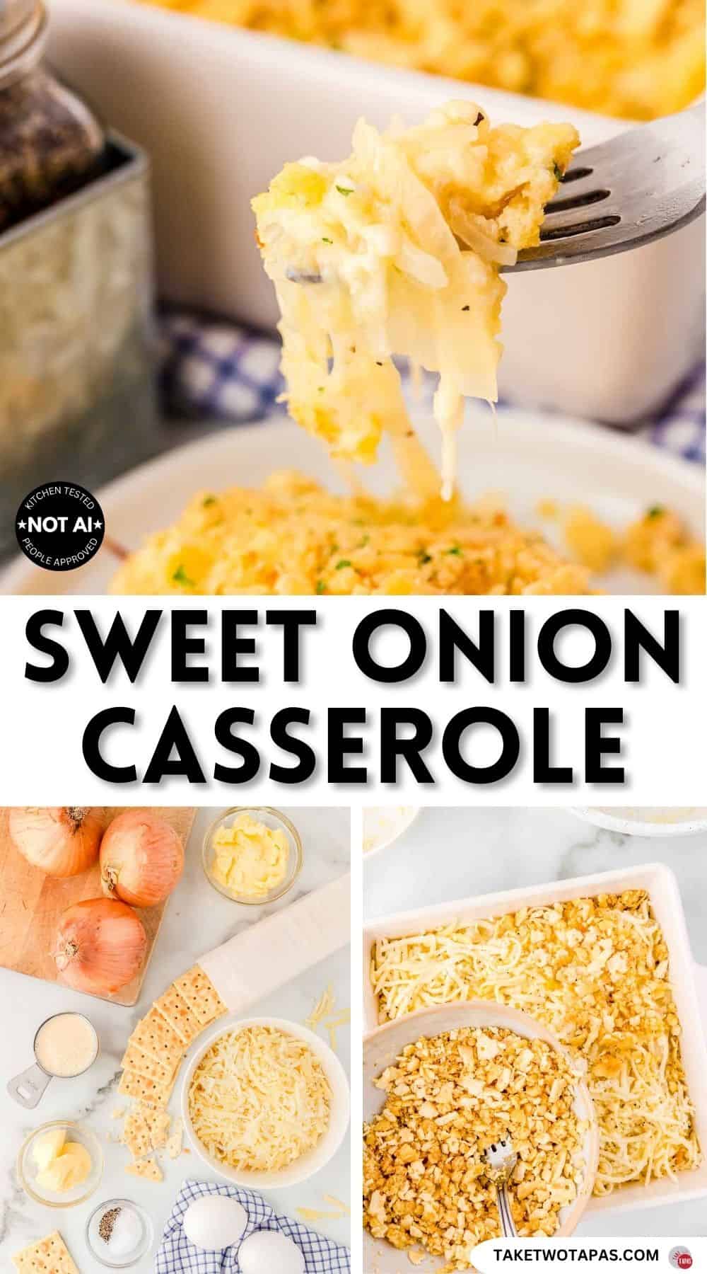 Pinterest pin image for a sweet onion casserole recipe