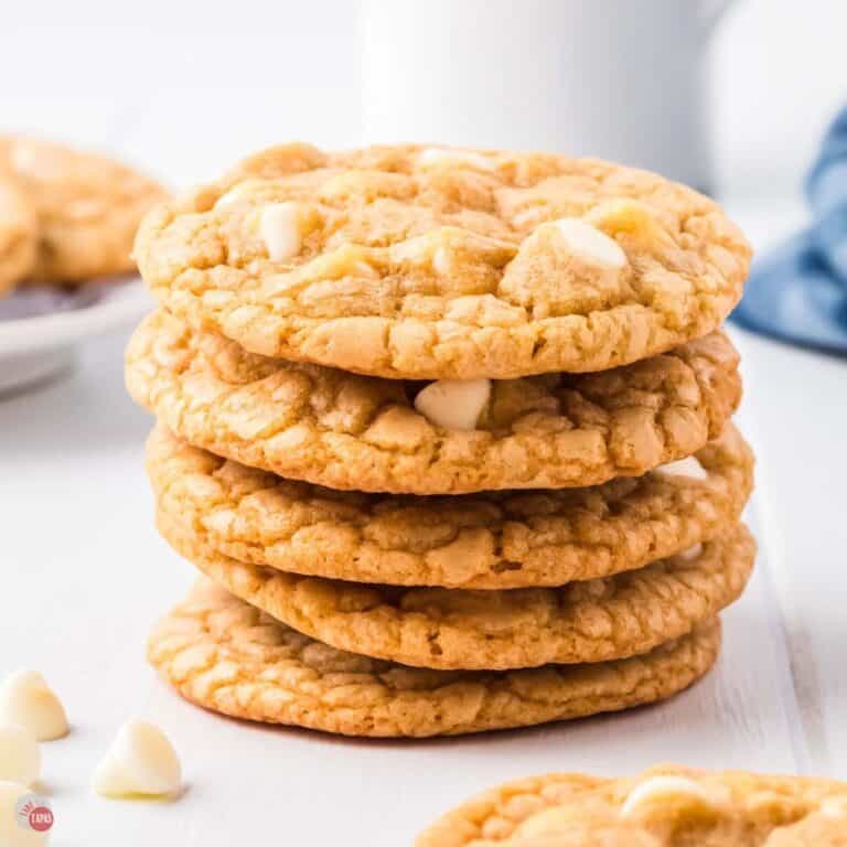 stack of white chocolate chip cookies