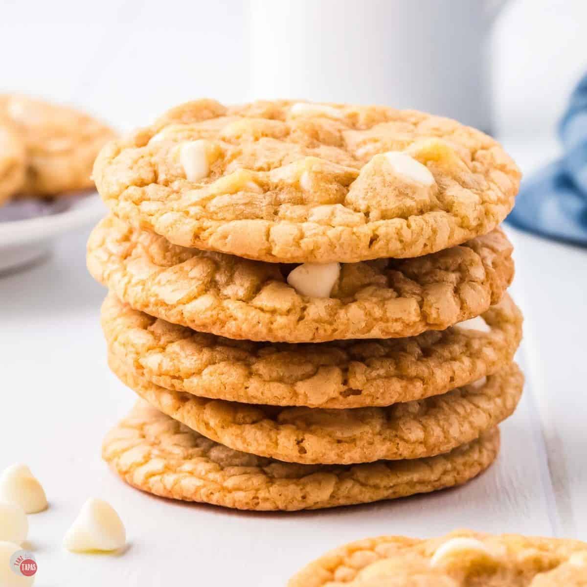 stack of white chocolate chip cookies