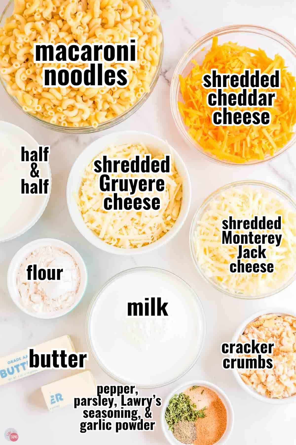 individual ingredients for a recipe with text overlay labeling them