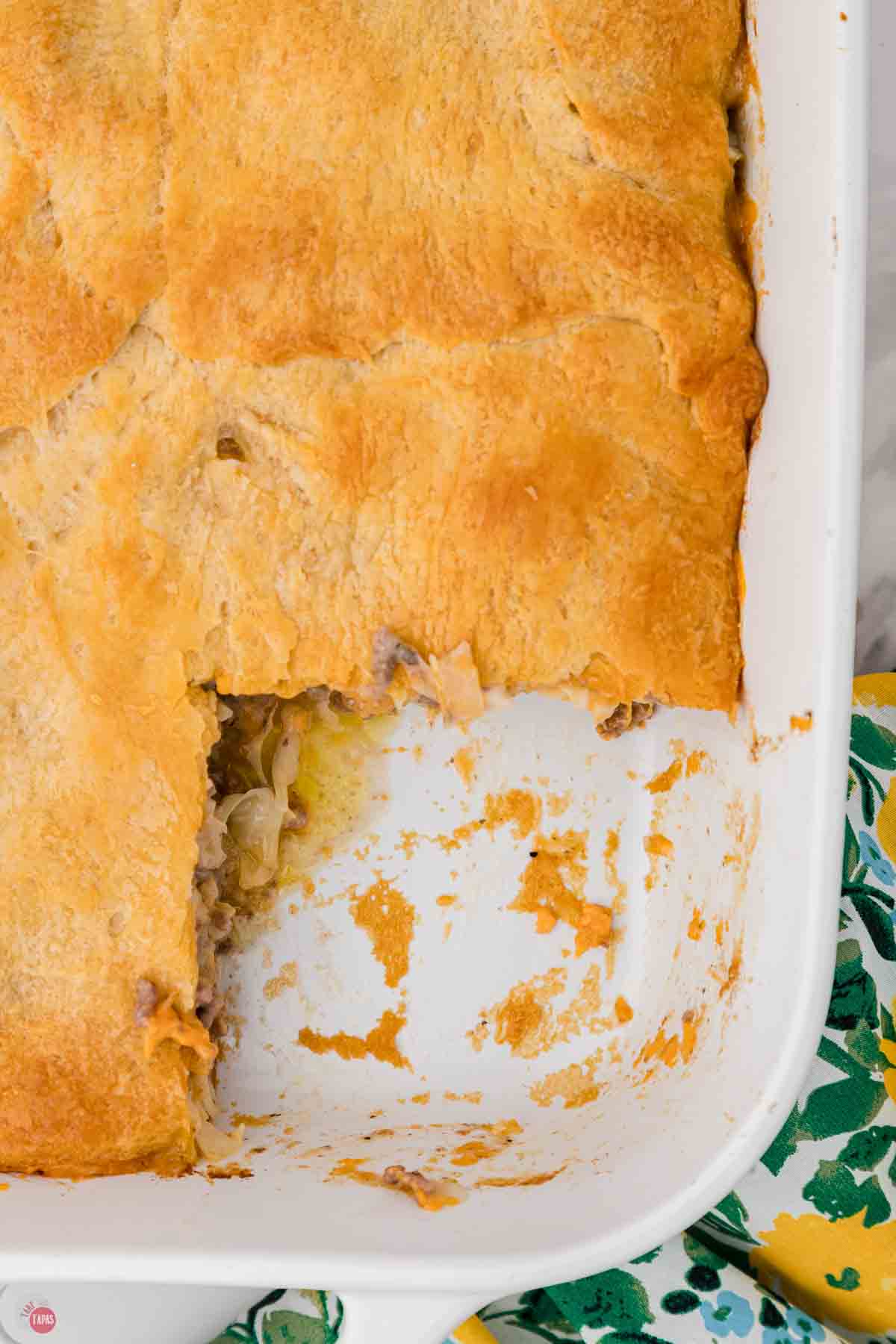 close up of bierock casserole with portion cut out