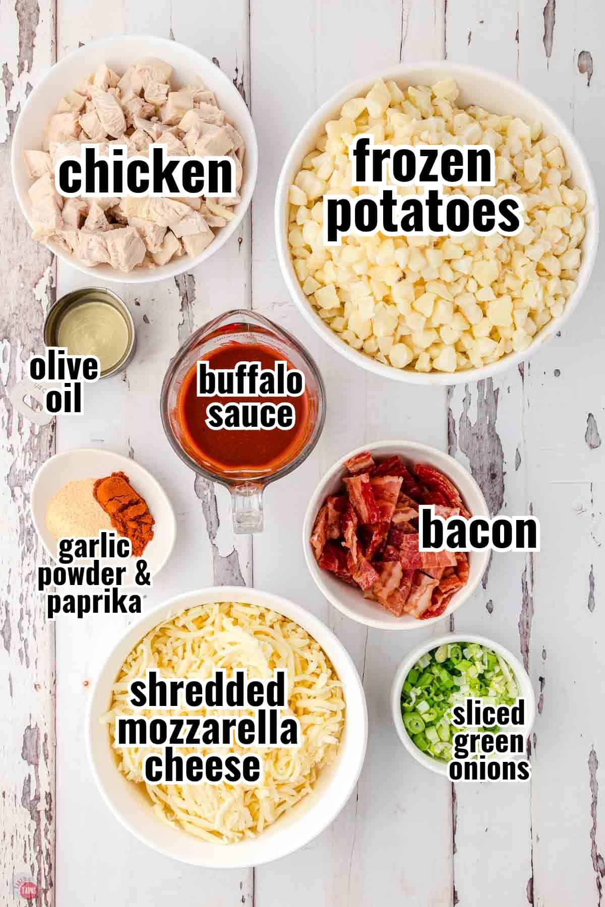 individual ingredients for a recipe with text overlay labeling them