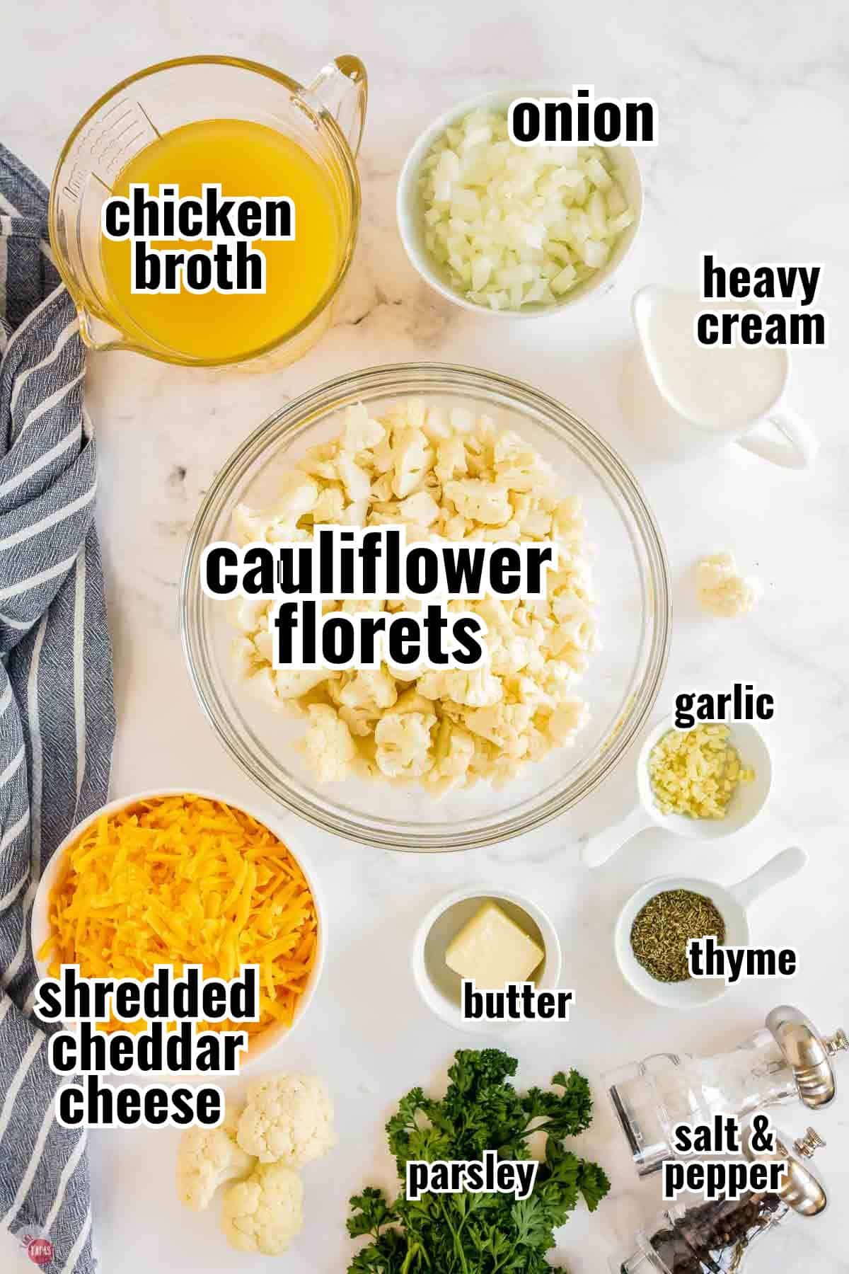 individual ingredients for a recipe with text overlay labeling them