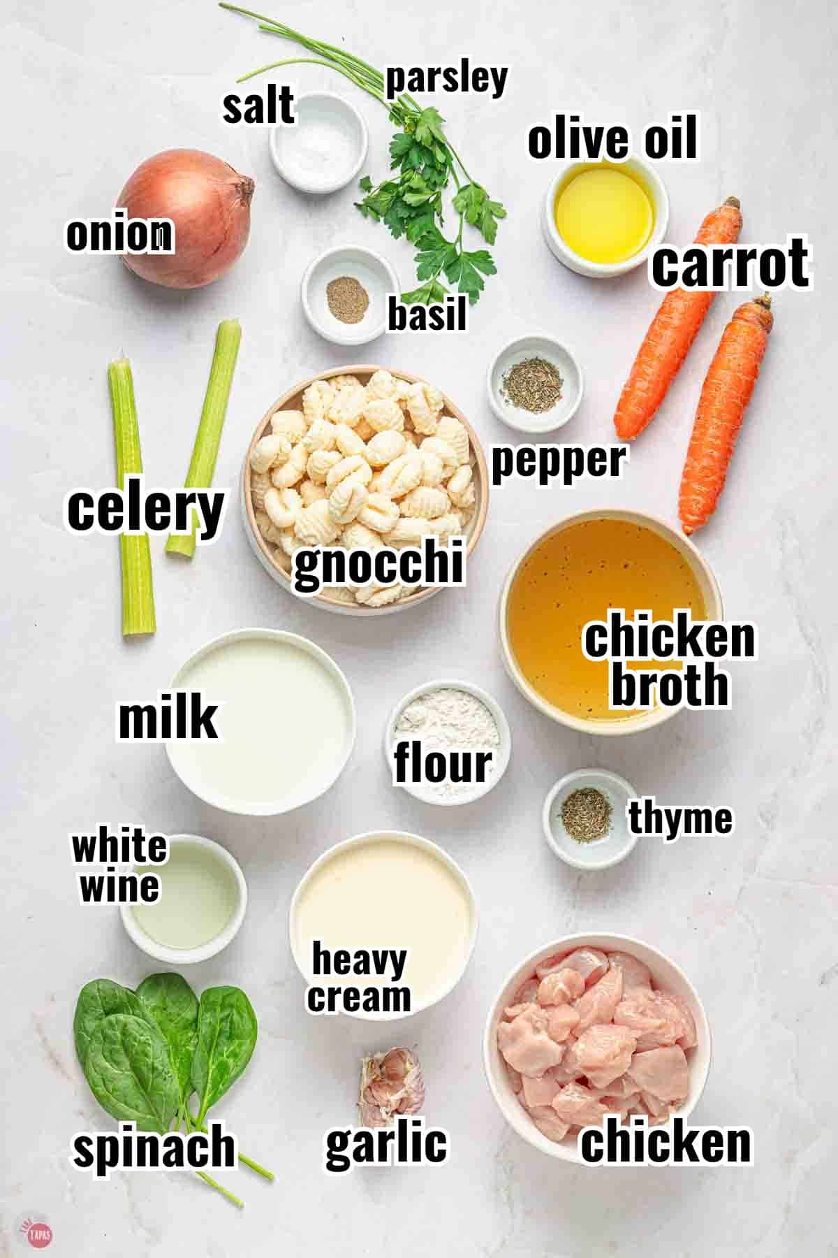 ingredients for a creamy chicken gnocchi soup recipe