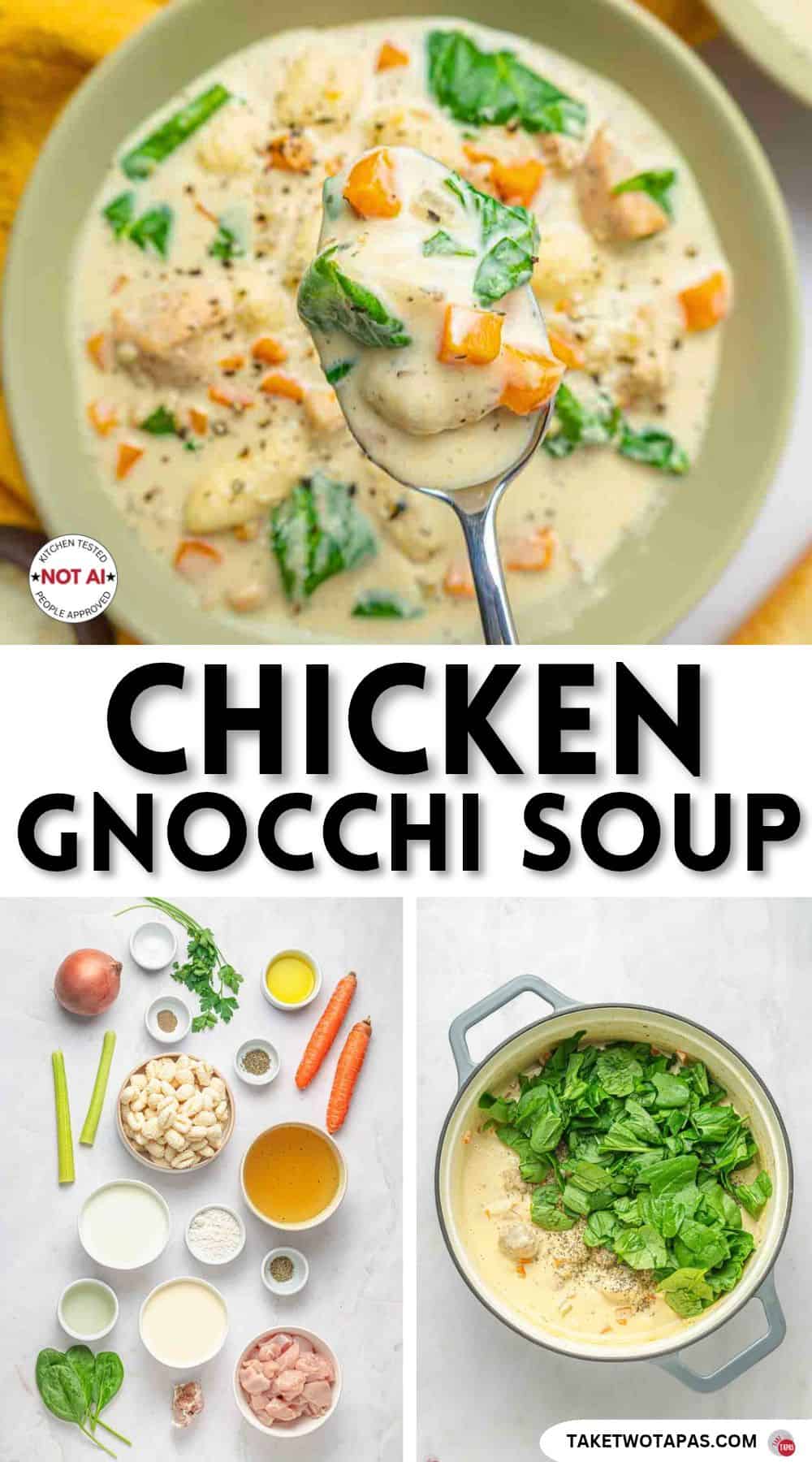 Pinterest pin image for a chicken gnocchi soup recipe