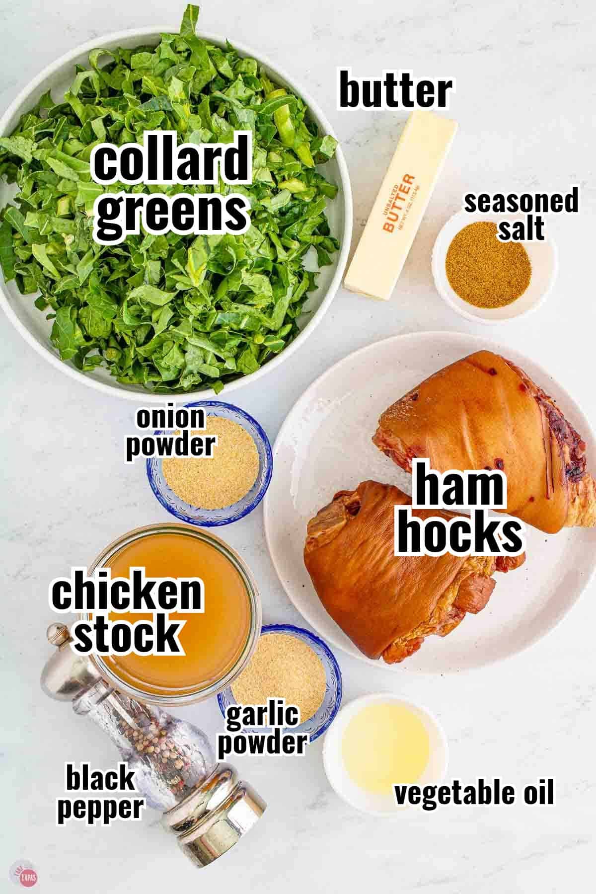 Ingredients for Southern collard greens with ham hocks