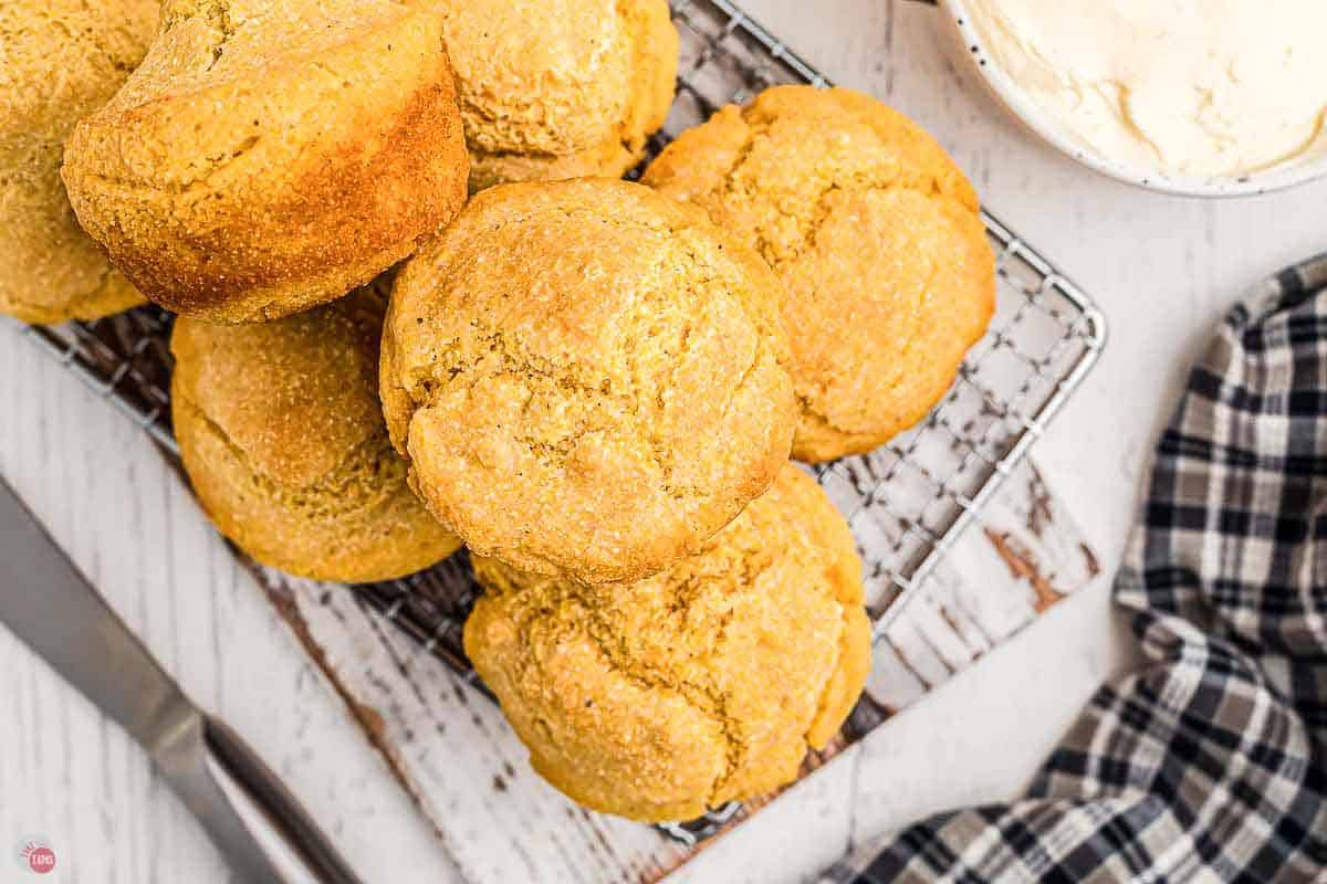 close up of white lily cornbread muffins