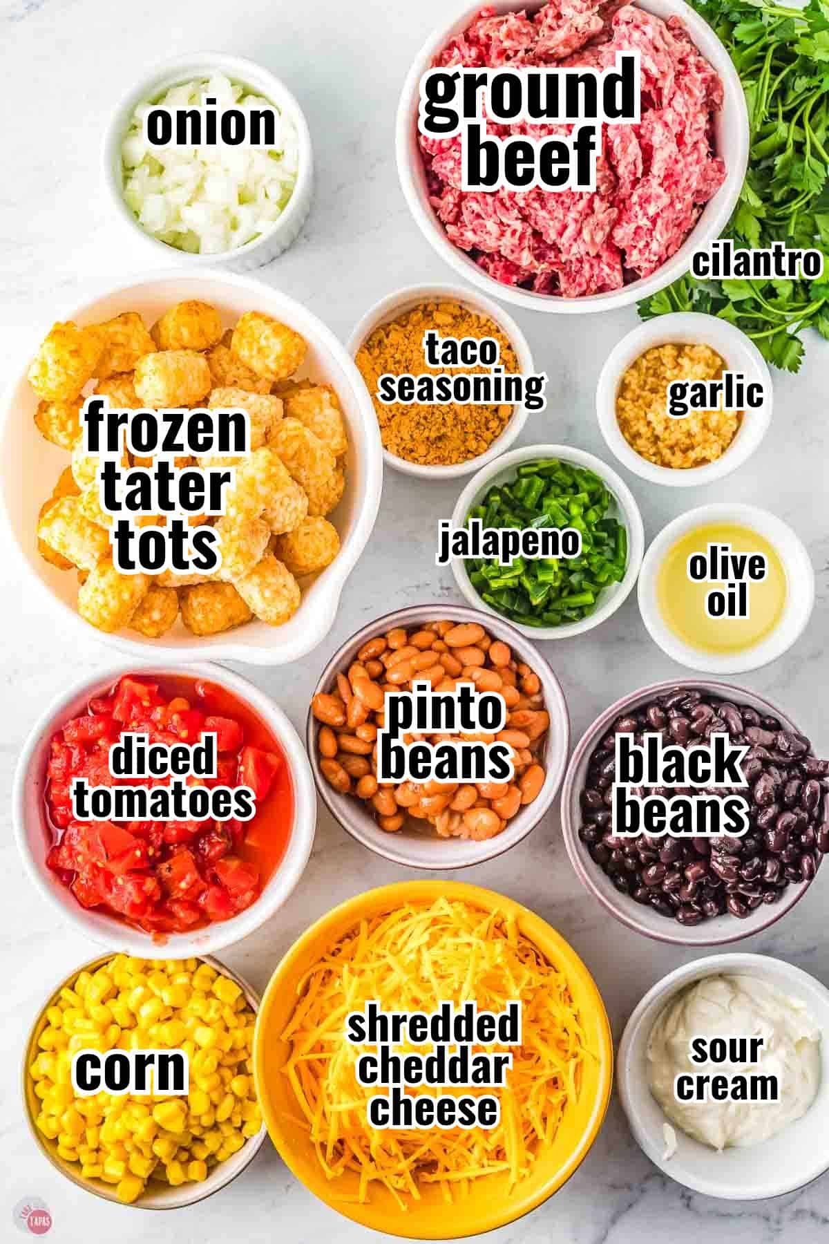 individual ingredients for a recipe with text overlay labeling them