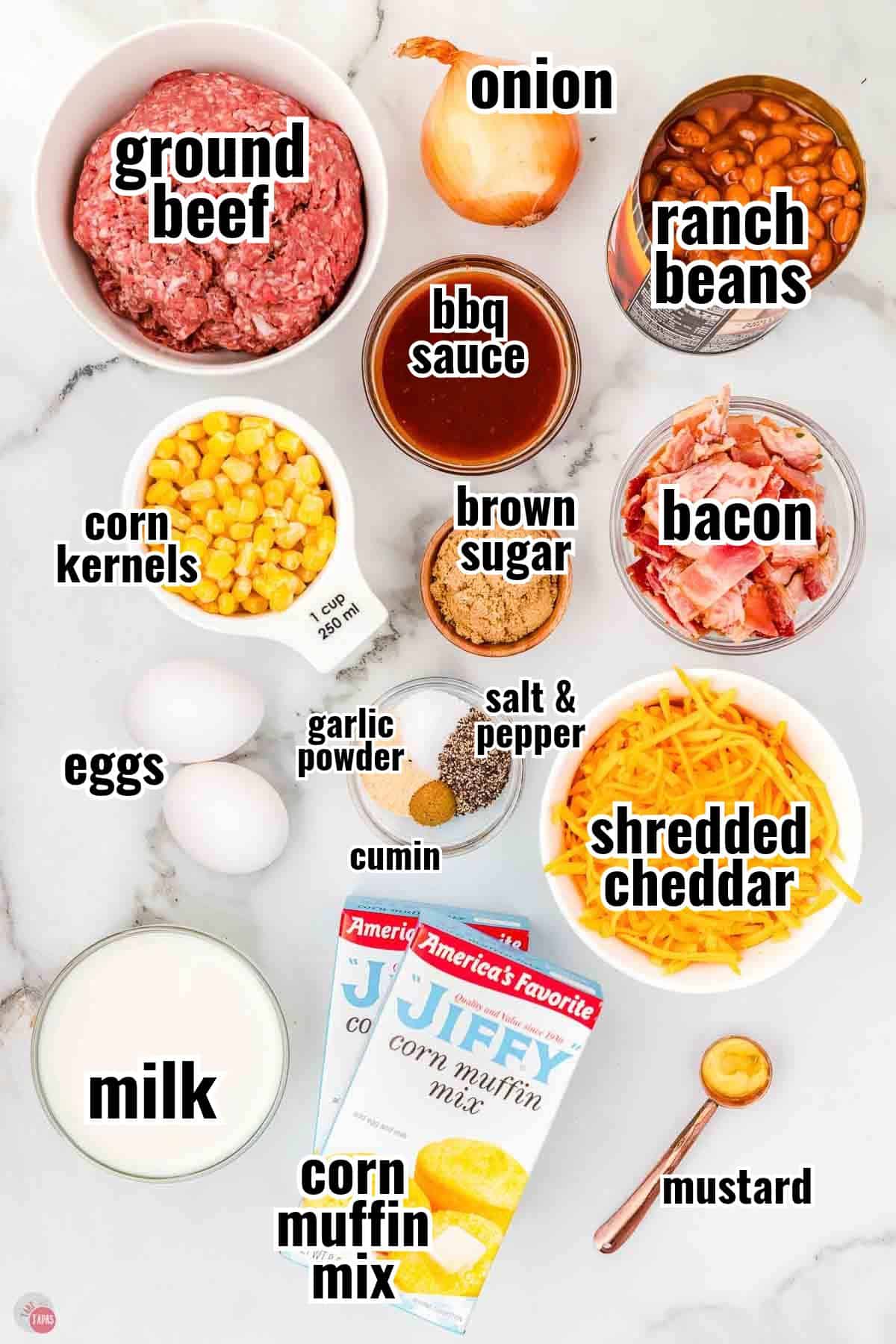individual ingredients for a recipe with text overlay labeling them