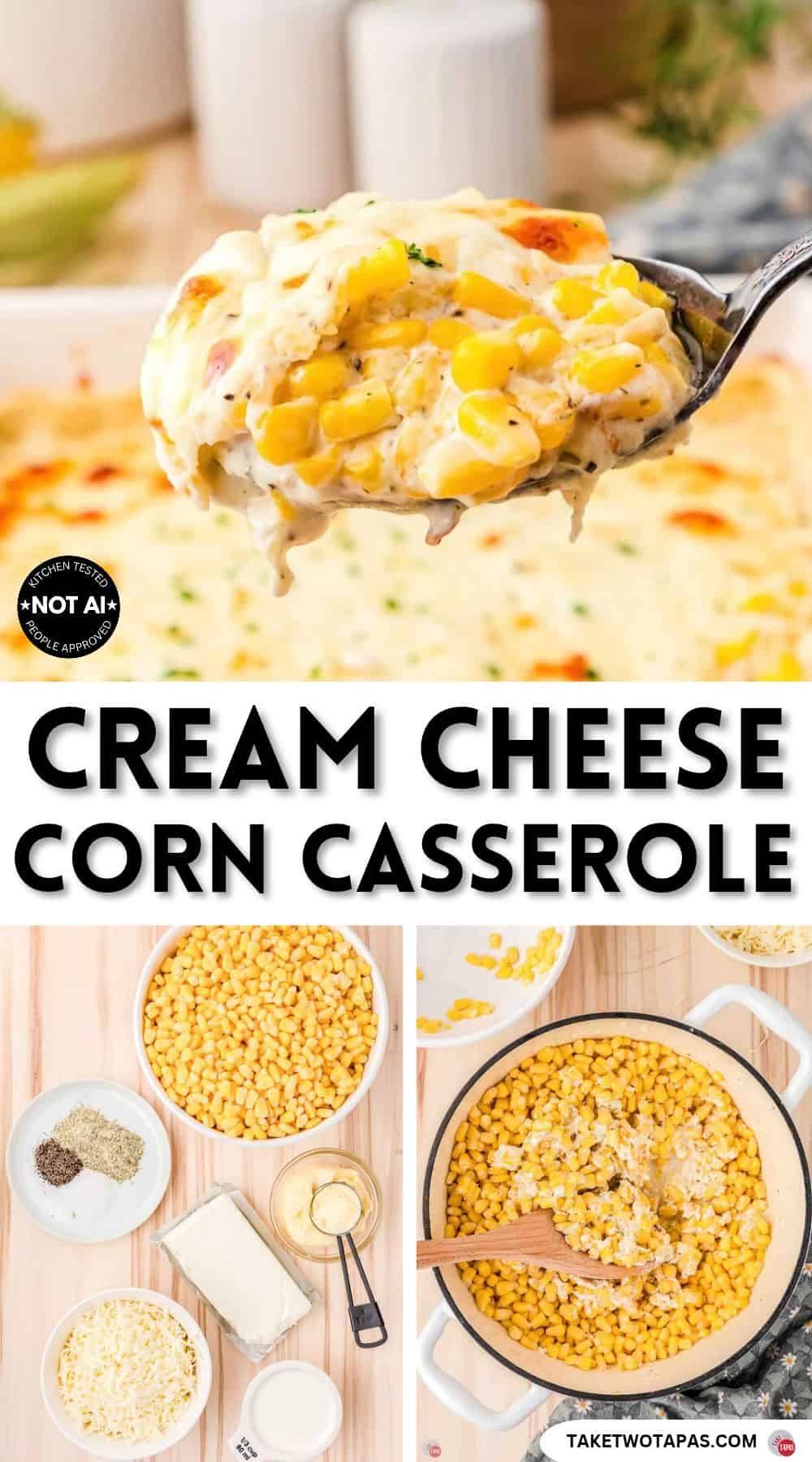 Pinterest pin image for a cream cheese corn casserole recipe