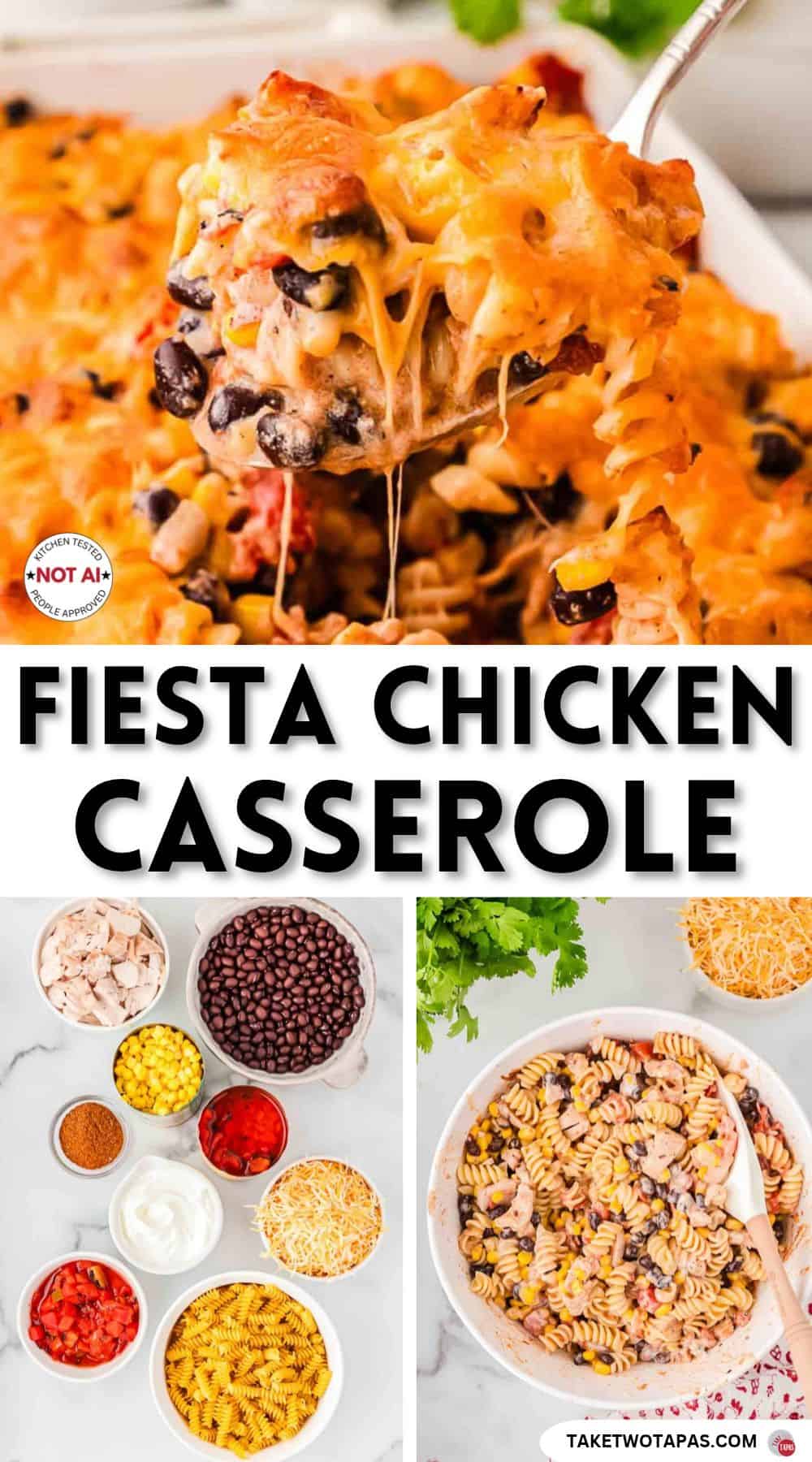 Pinterest pin image for a chicken fiesta casserole recipe