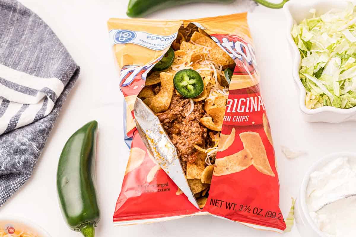 frito casserole served in a bag of Fritos instead of on a plate