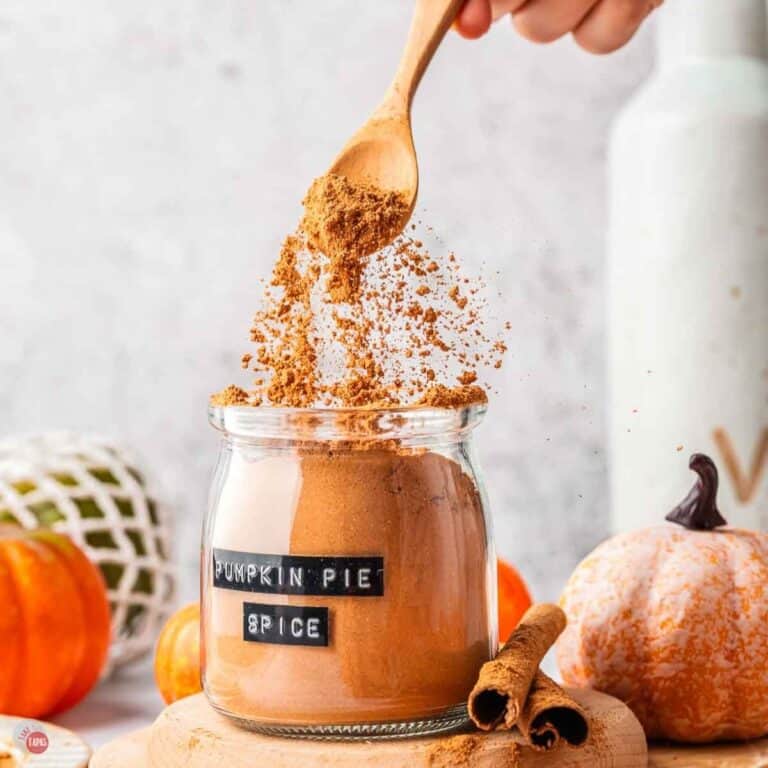 homemade pumpkin pie spice in a jar with Saigon cinnamon