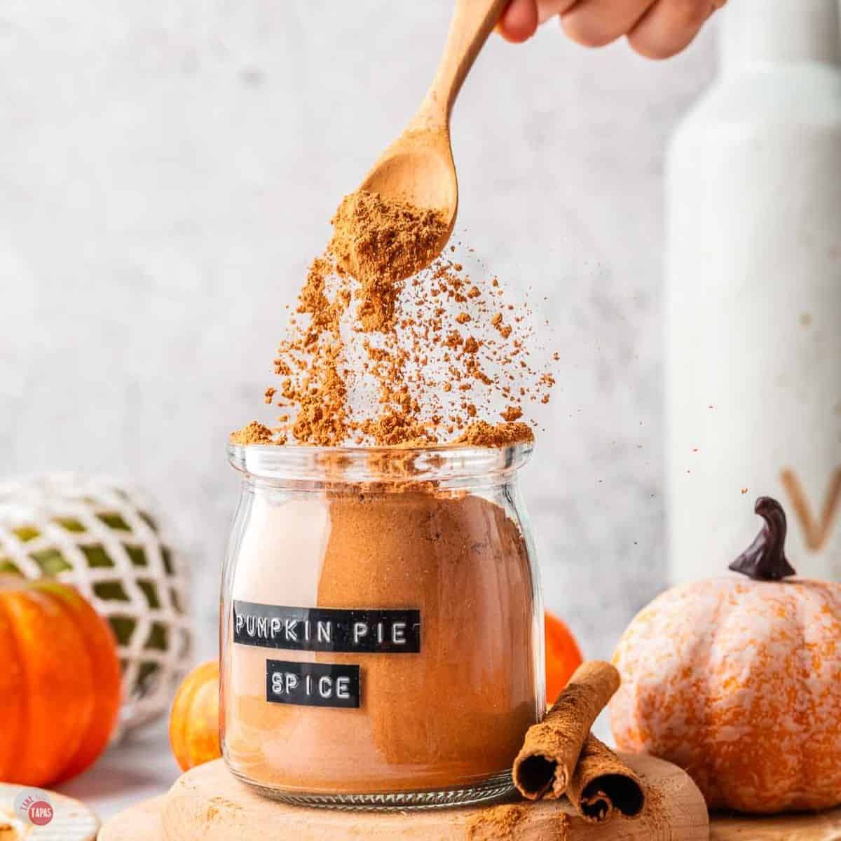 homemade pumpkin pie spice in a jar with Saigon cinnamon