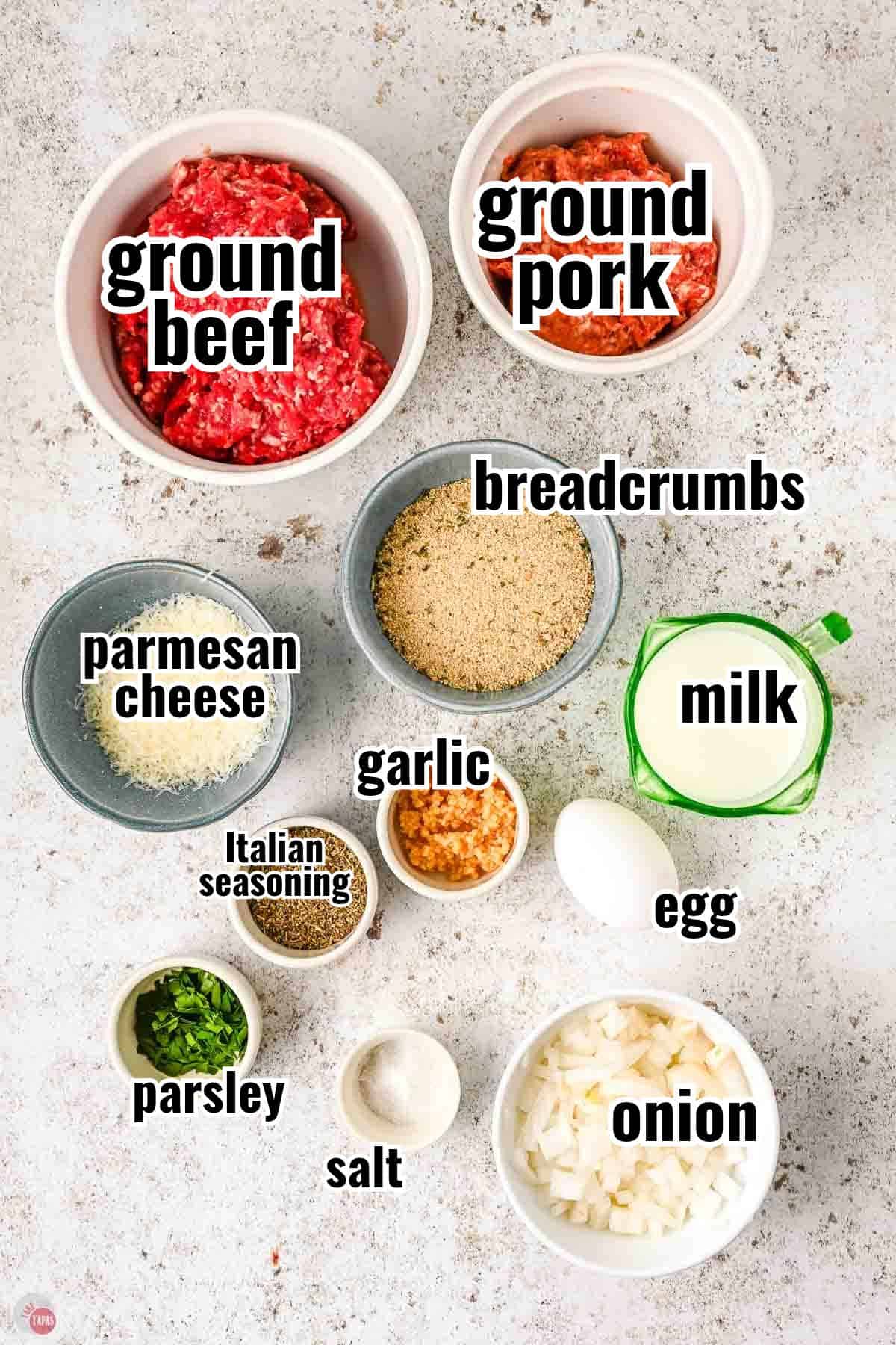 individual ingredients for a recipe with text overlay labeling them