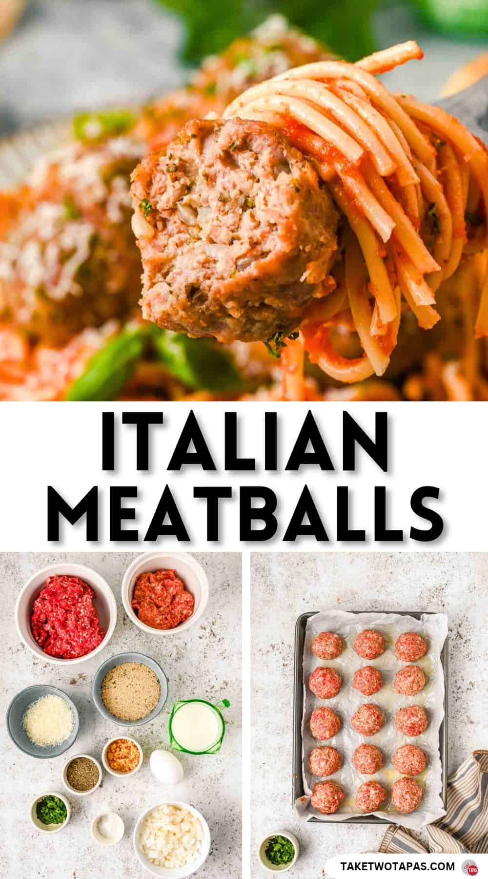 Pinterest pin image for an Italian meatball recipe