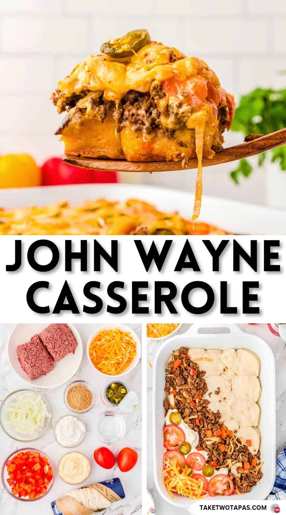 Pinterest pin image for a John Wayne casserole recipe