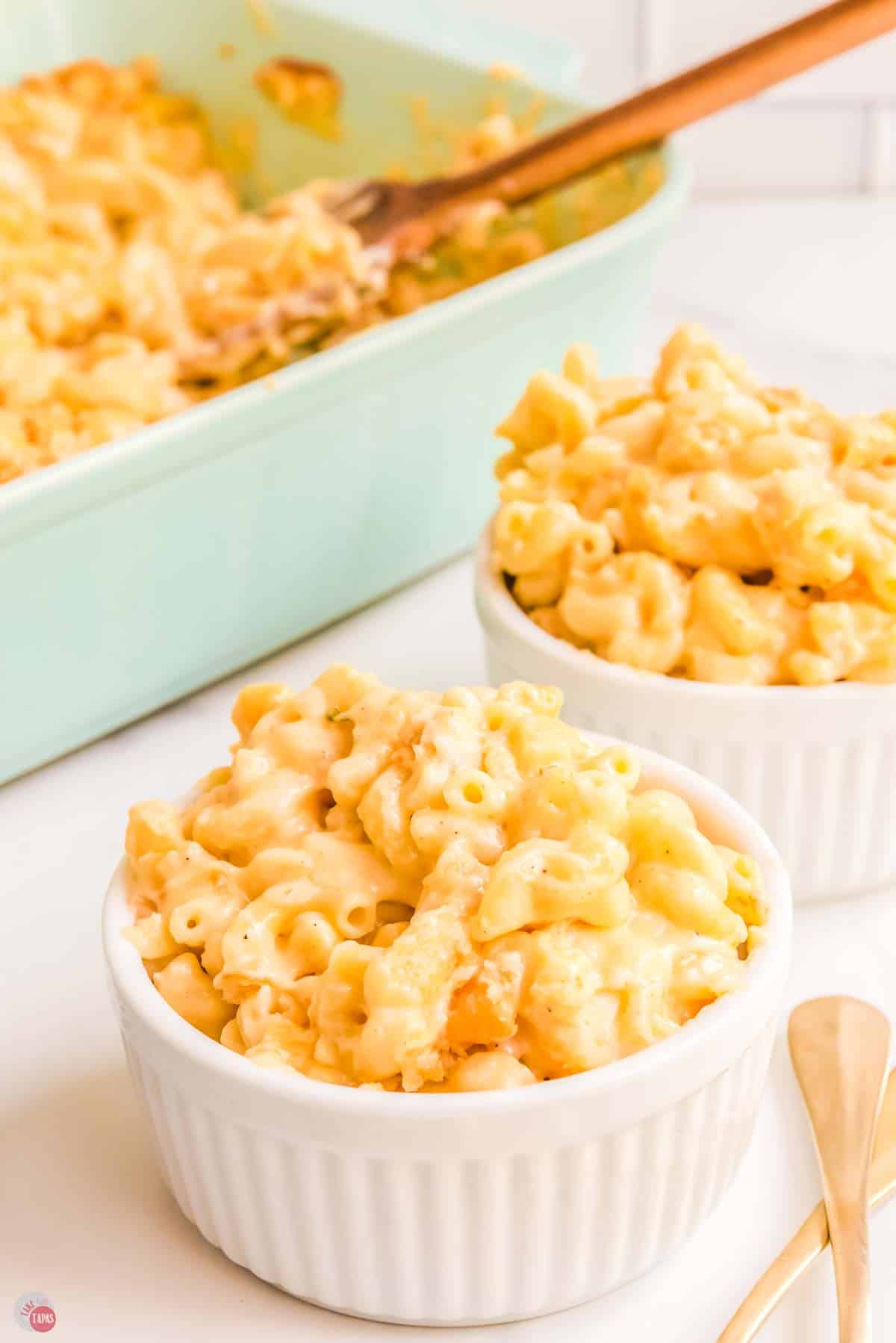 two small bowls of baked mac and cheese