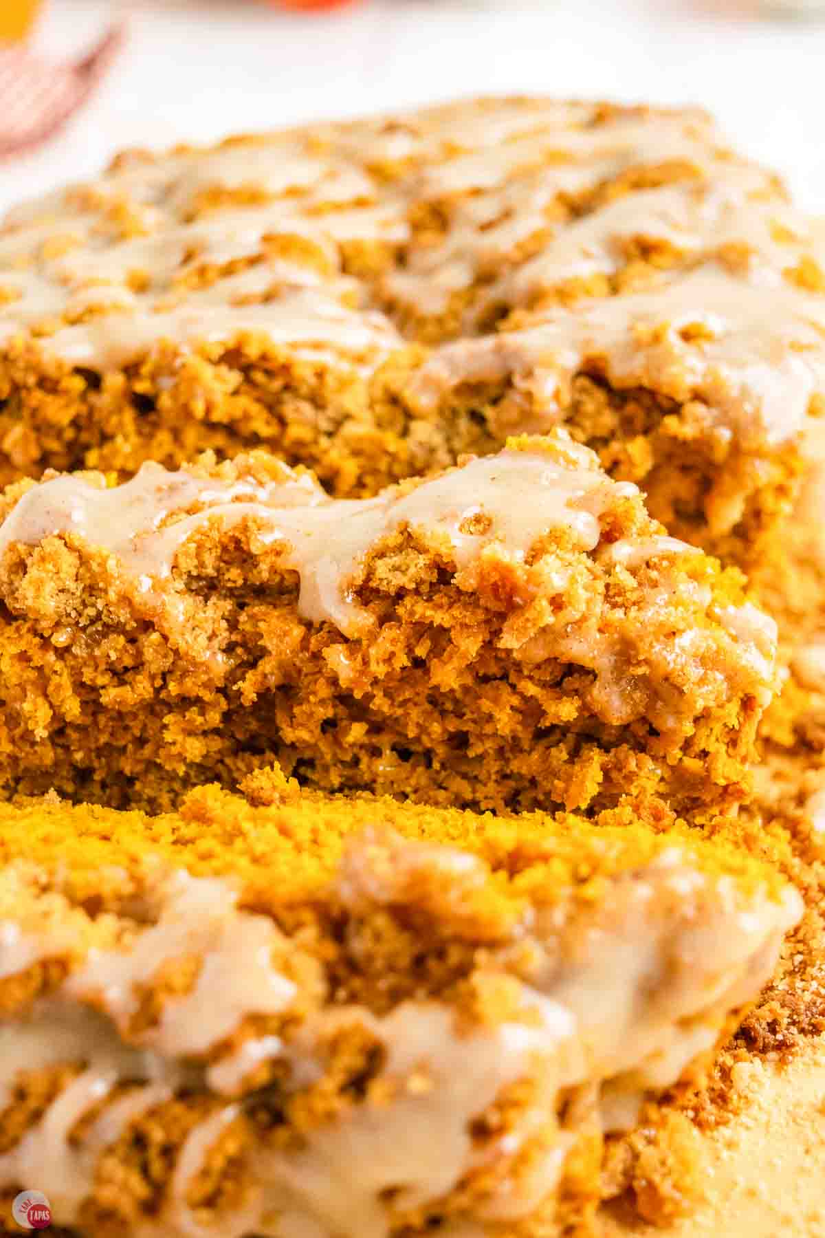 close up of slices of pumpkin bread