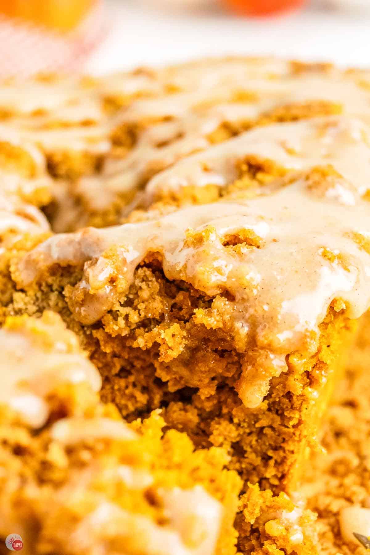 close up of top of slices of pumpkin bread