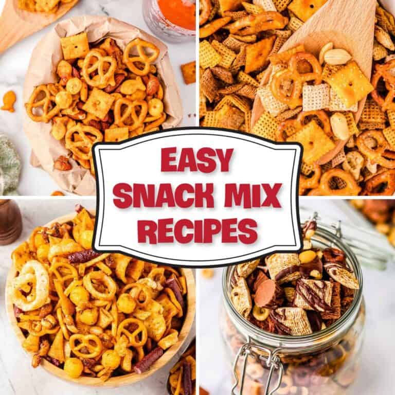 collage of snack mix recipes