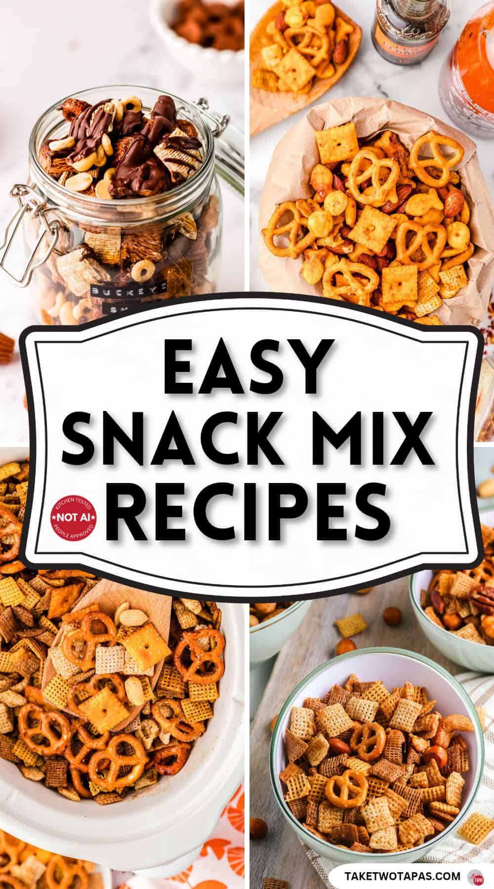 Pinterest pin image for a collection of snack mix recipes