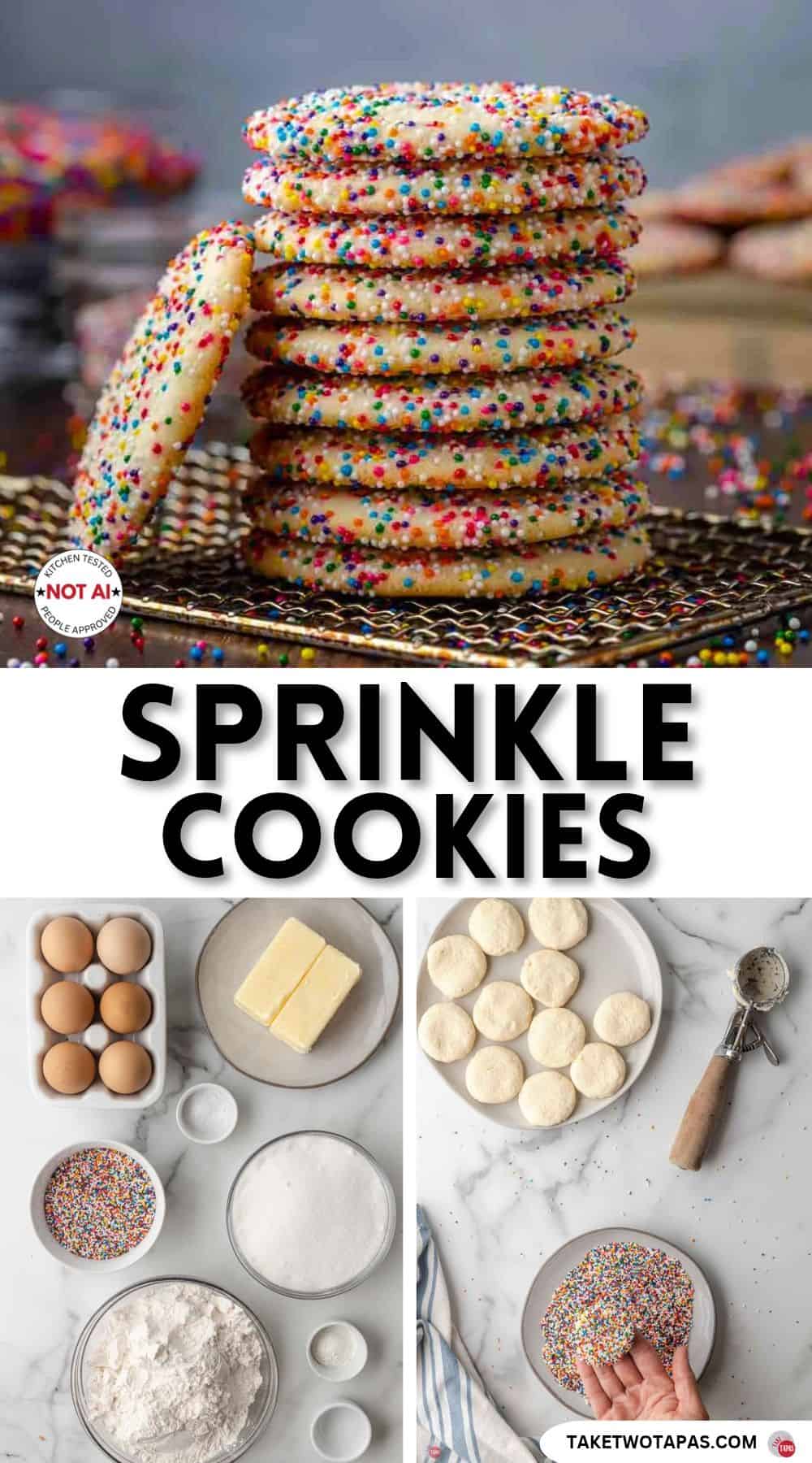 Pinterest pin image for a sprinkle cookie recipe
