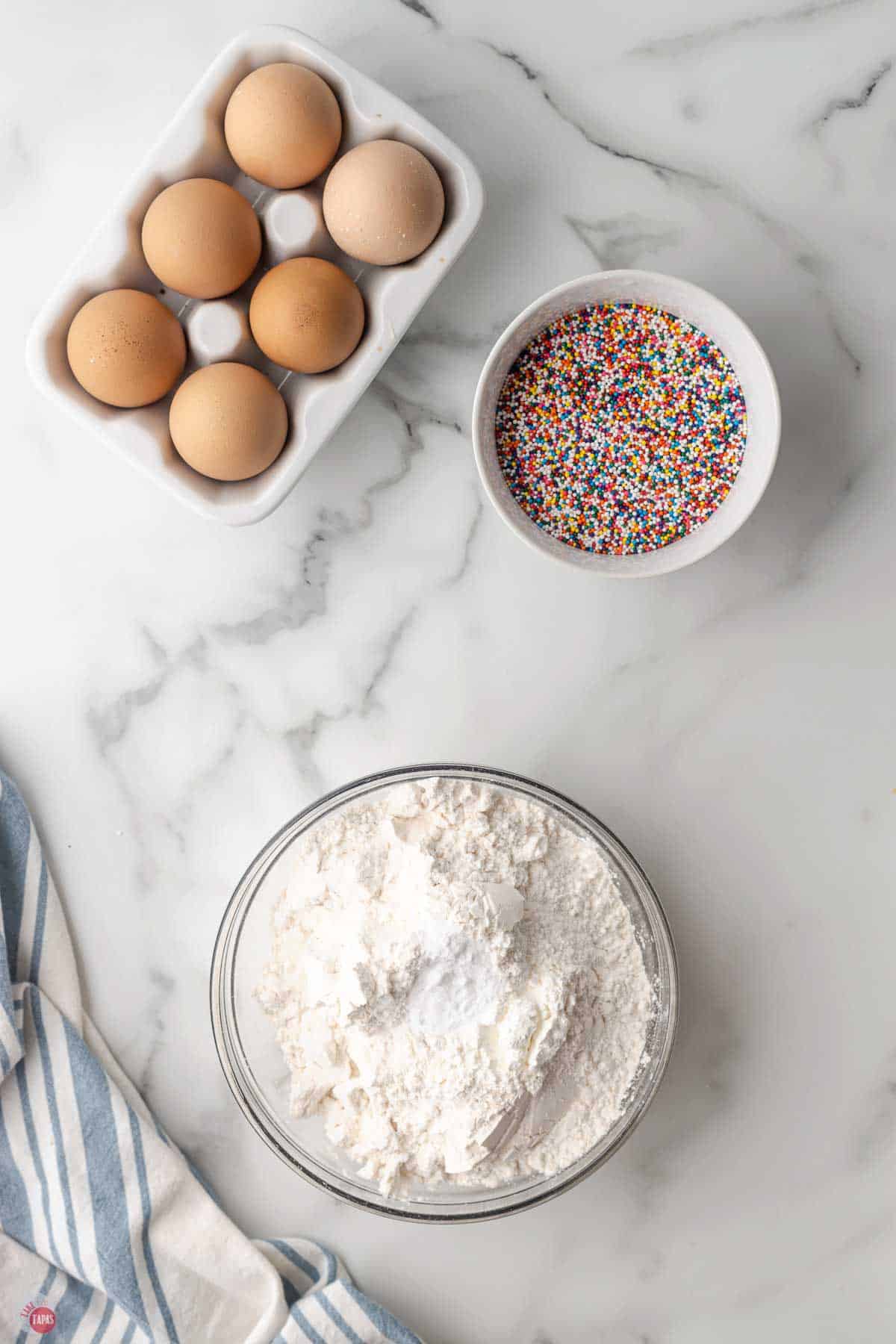 flour, cornstarch and baking soda whisked together in a bowl