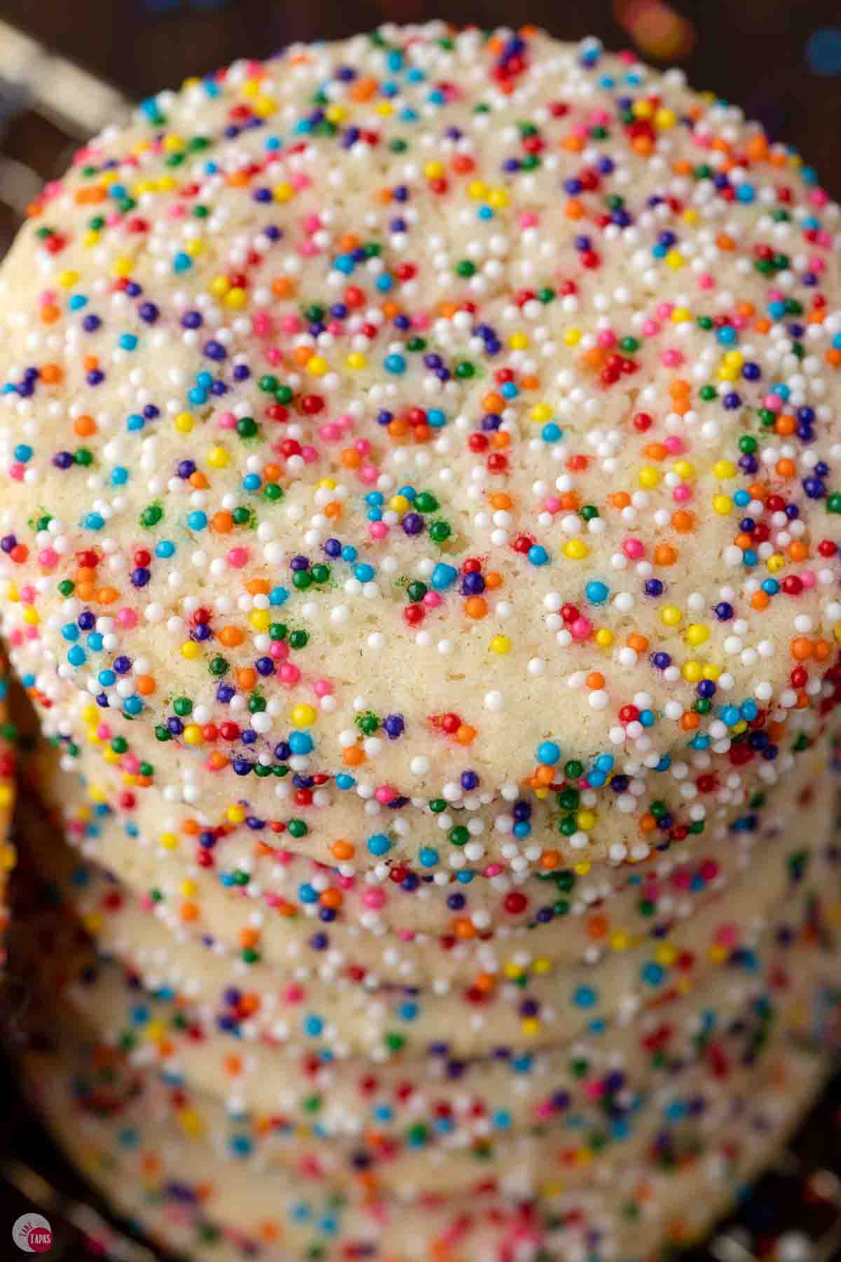 close up of sugar cookies with nonpareils