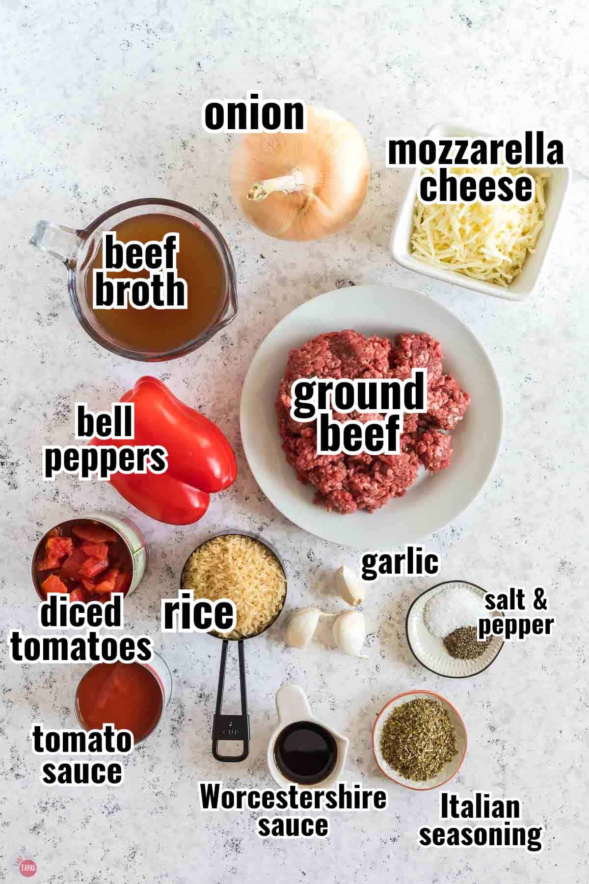 individual ingredients for a recipe with text overlay labeling them