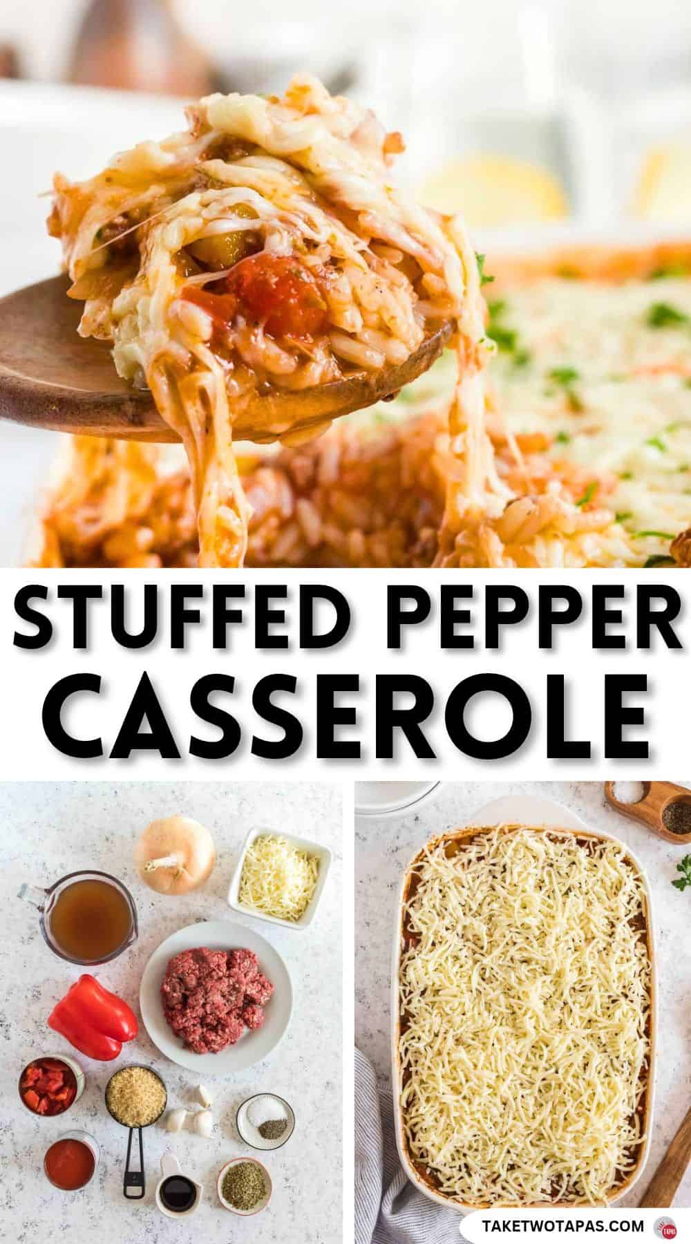 Pinterest pin image for a stuffed bell pepper casserole recipe