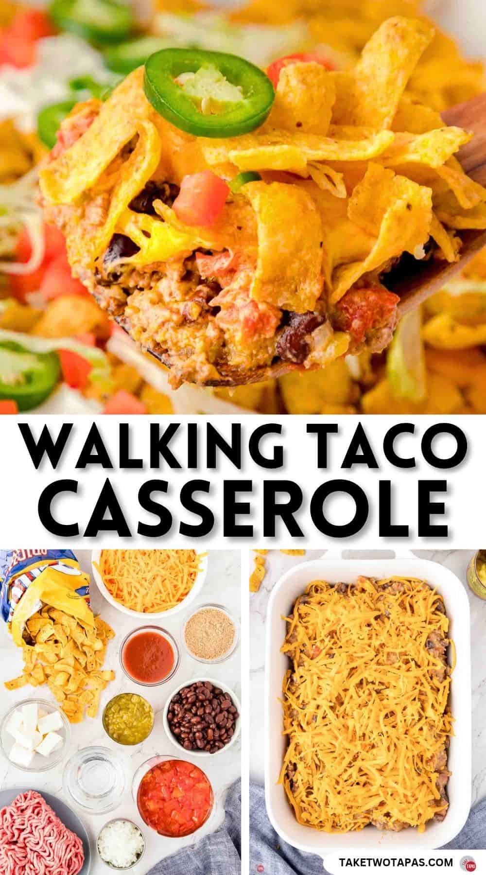 Pinterest pin image for a walking taco casserole recipe