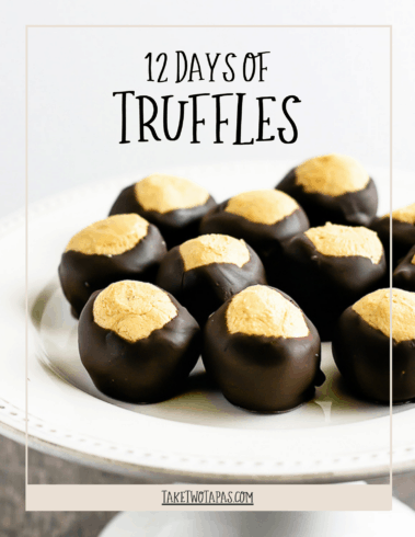 plate of cake balls with text "12 days of truffles"